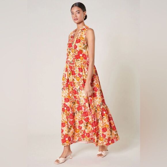 Sugarlips NWT Didion Floral Split Neck Tiered Maxi XS Sleeveless Relaxed Fit - Picture 3 of 12